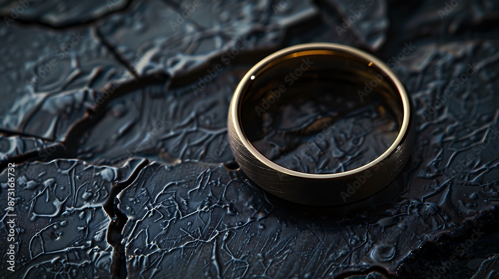 Elegant Minimalist Gold Ring on Dark Textured Background with High Contrast Lighting
