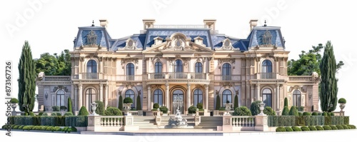 a luxury estate, highvalue property, photorealistic illustration, grand and elegant, isolated on white background