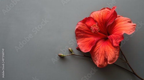 Red campsis flower on gray background in spring and summer photo