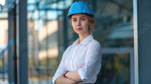 The woman with blue helmet photo