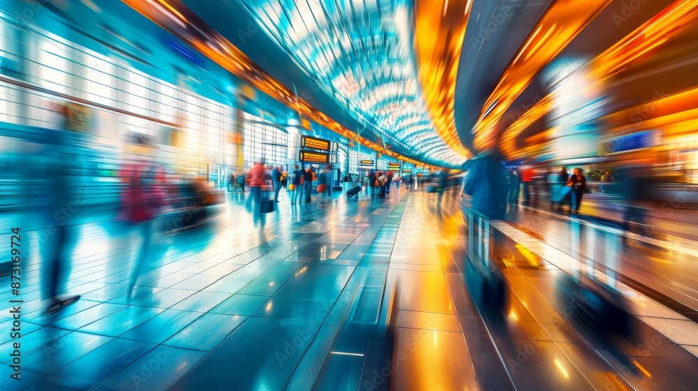 Passengers rush through a busy airport terminal Passengers rush through a busy airport terminal