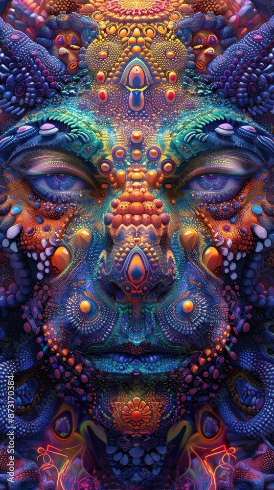 Fototapeta premium Vibrant Abstract Digital Art of a Human Face with Intricate Patterns and Vivid Colors