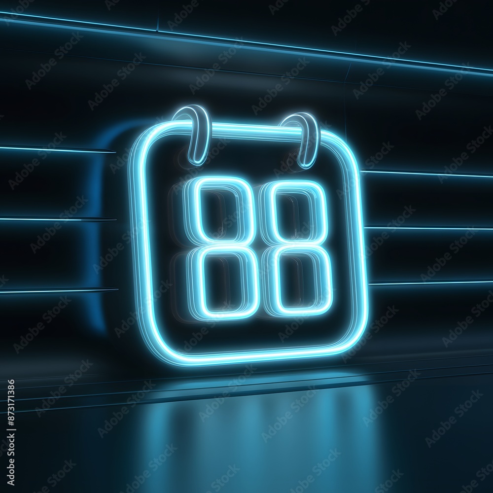 Blue neon calendar 3d render icon on dark background. Blue neon calendar 3d render icon on dark background.