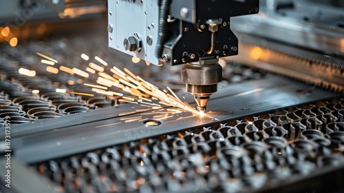 Industrial factory utilizing a laser cutting machine on metal sheet