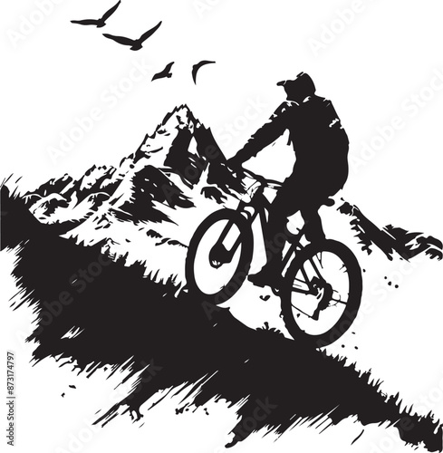 mountain biking silhouette vector
