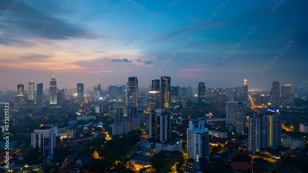 Obraz premium Breathtaking Nighttime Cityscape of Kuala Lumpur Skyline with Illuminated Skyscrapers