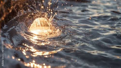  water guses from a hole and is shining into the air, photo