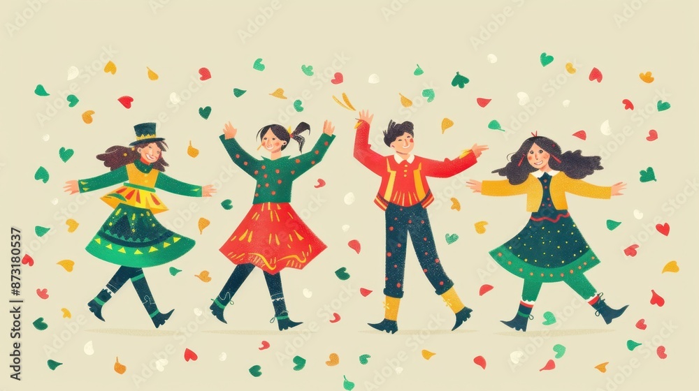 Obraz premium Colorful Illustration of Traditional Irish Dancers at St. Patrick's Day Celebration
