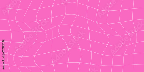 Y2k Retro Background Pink  Checkered Wavy Swirl Chess. Trendy Vector Illustration.