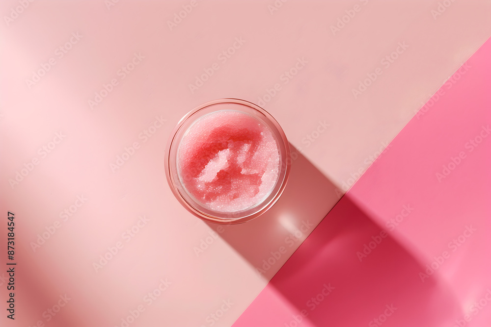 Top view of a refreshing pink slush drink in a glass on pink background, perfect for summer vibes and refreshment concepts. Top view of a refreshing pink slush drink in a glass on pink background, perfect for summer vibes and refreshment concepts.