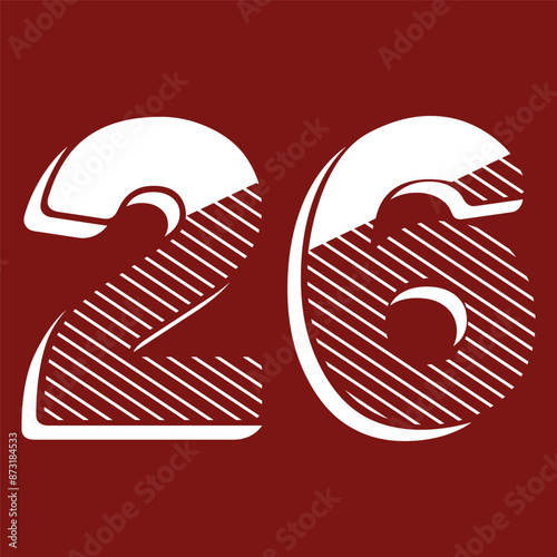 26,Classic Vintage Sport Jersey Number, Uniform numbers in black as fat fonts, number. For American football, baseball or basketball and ice Hockey.