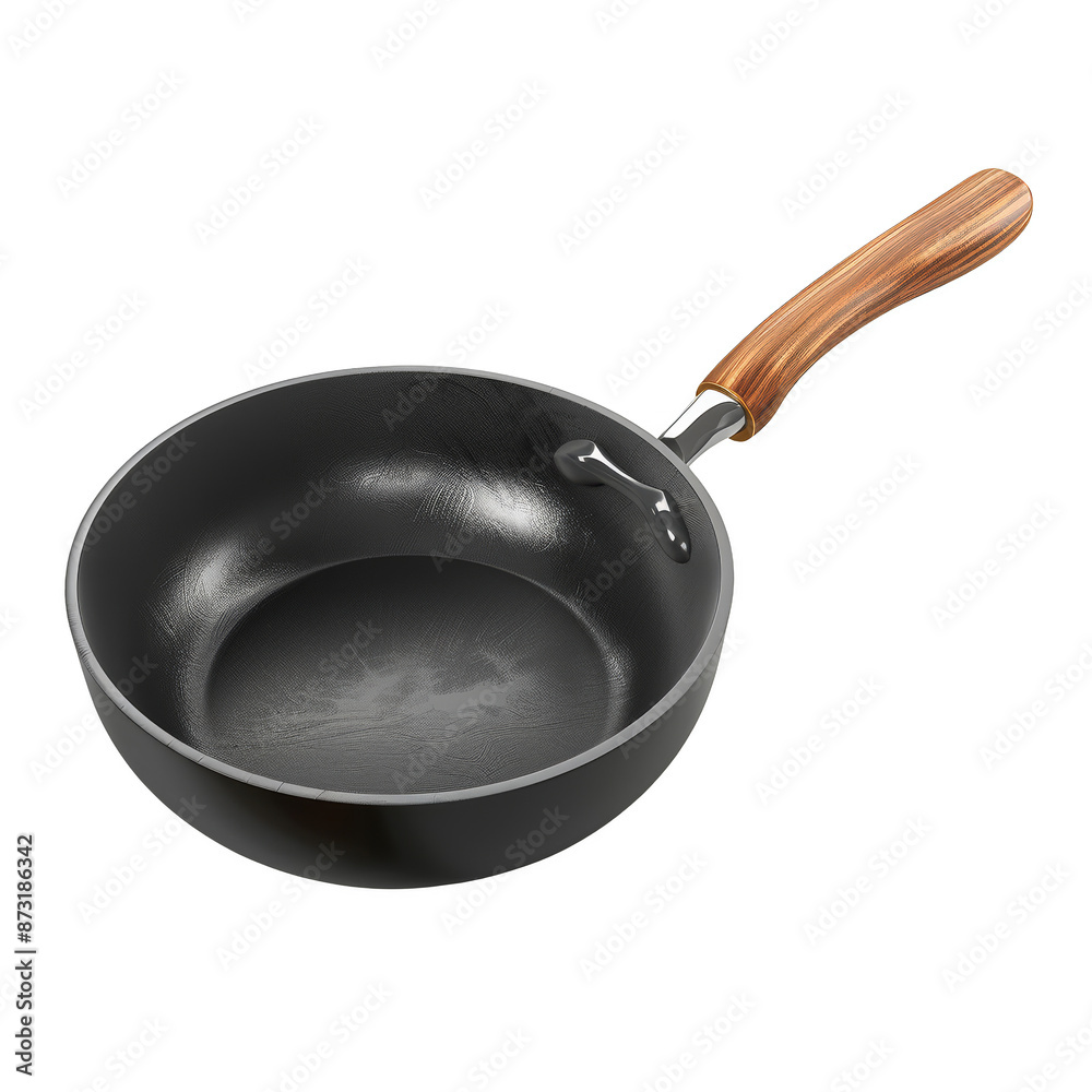 Non-Stick Frying Pan with Wooden Handle Isolated on White Background Non-Stick Frying Pan with Wooden Handle Isolated on White Background