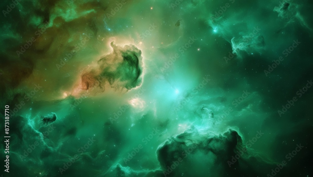 Obraz premium Green nebula space background