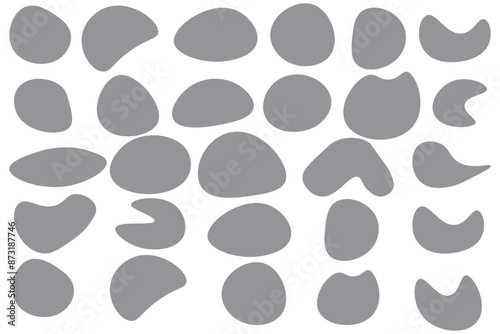 Round smooth pebble stone collection. Organic shape rock isolated. Various form of beach blob, splat. Ocean set vector illustration on white background