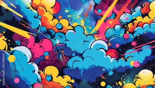 A comic book style pow explosion with colorful energy rays and artwork in pop art style. Visual dynamism of modern comic book icon for punch word. Comic smoke