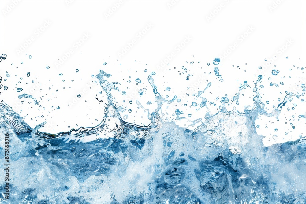 Blue water splash wave background, blue color, white isolated background, banner with copy space area. Spa or refreshing drink. Blue water splash wave background, blue color, white isolated background, banner with copy space area. Spa or refreshing drink.