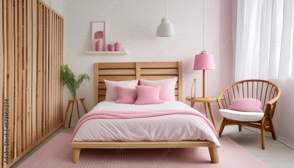 Pink and Wooden Bedroom Interior Pink and Wooden Bedroom Interior