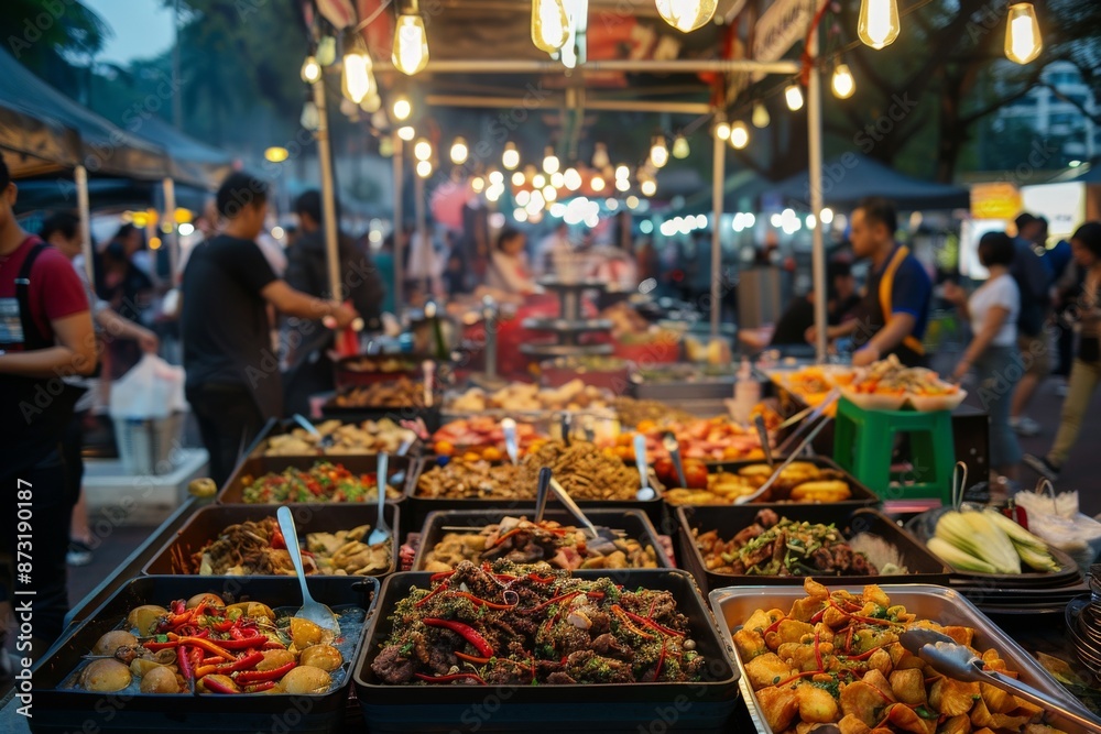A bustling food festival with stalls offering diverse global cuisines, highlighting the excitement and diversity of culinary traditions from around the world. A bustling food festival with stalls offering diverse global cuisines, highlighting the excitement and diversity of culinary traditions from around the world.
