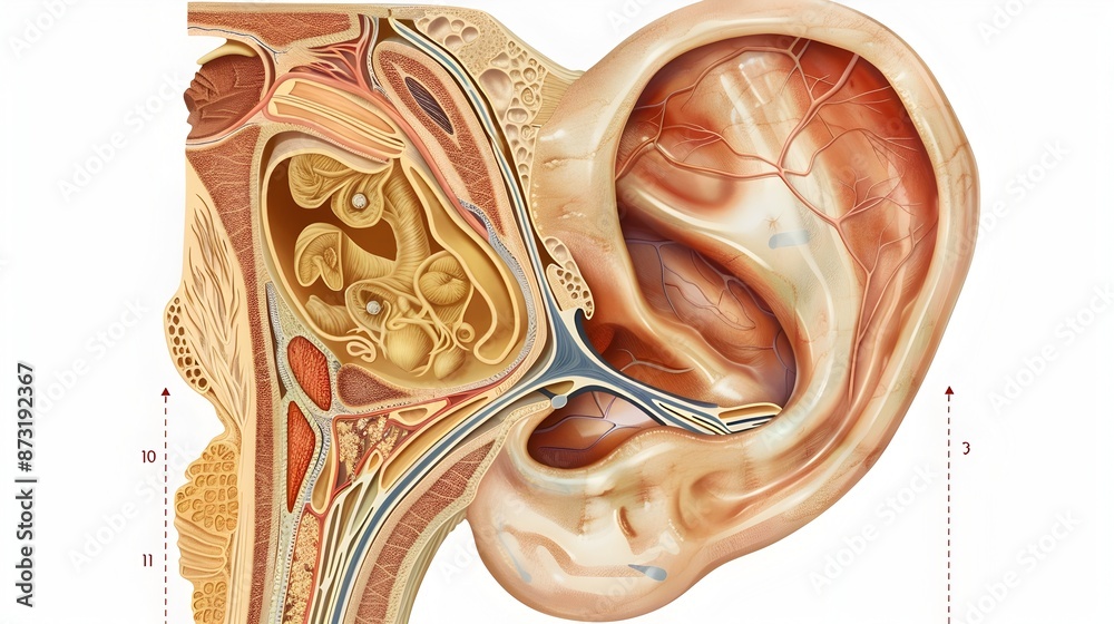 Detailed Cross-section of the Human Ear Anatomy Diagram ilustração do ...