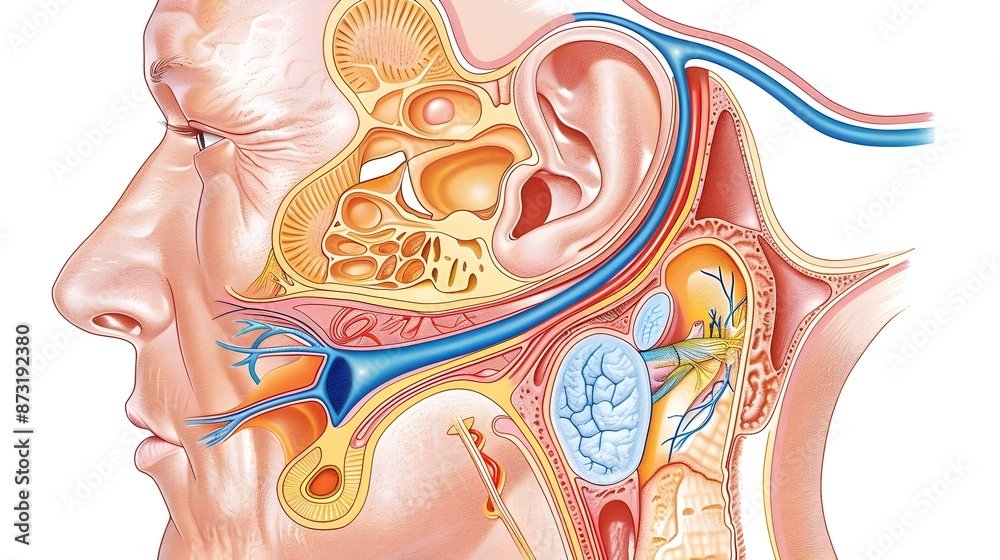Obraz premium Cross-Section Diagram of Human Head Anatomy and Sinuses