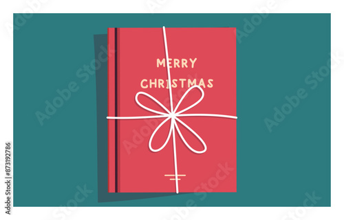 Happy new year and christmas book gift flat vector illustration.	
