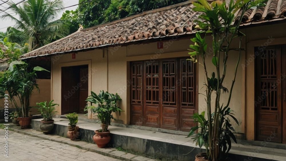 traditional tube house with a tiled roof traditional tube house with a tiled roof