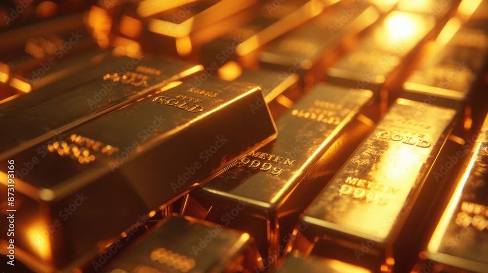 Luxurious Gold Bar Background with Glowing Golden Light, Shining Gold Ingots on Table, Wealth and Luxury Concept Luxurious Gold Bar Background with Glowing Golden Light, Shining Gold Ingots on Table, Wealth and Luxury Concept