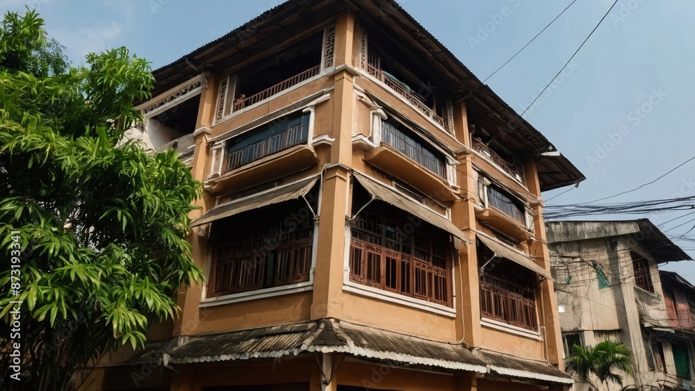 traditional tube house with a tiled roof traditional tube house with a tiled roof