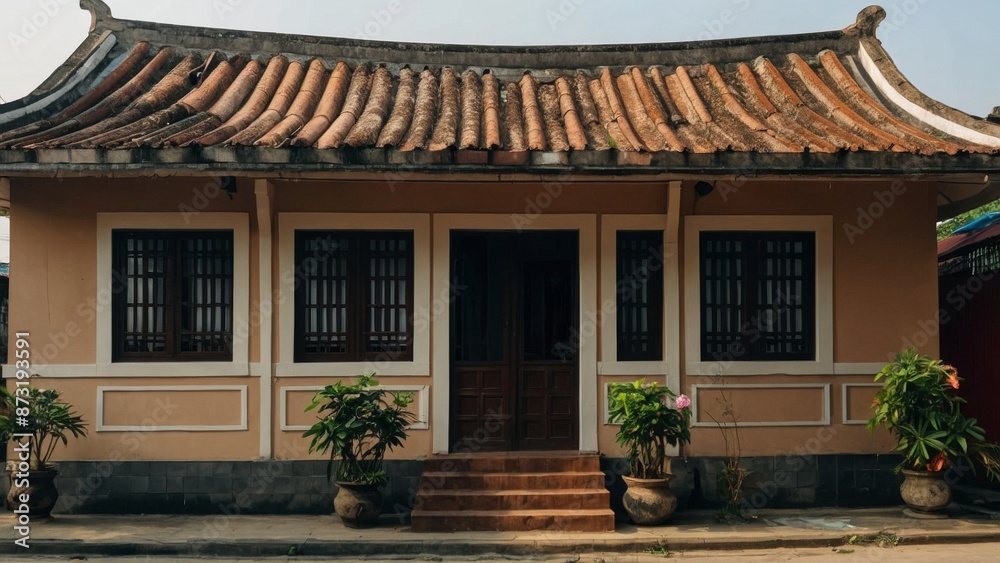 traditional tube house with a tiled roof traditional tube house with a tiled roof