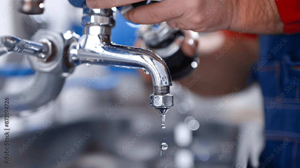 Plumber fixing dripping faucet Plumber fixing dripping faucet