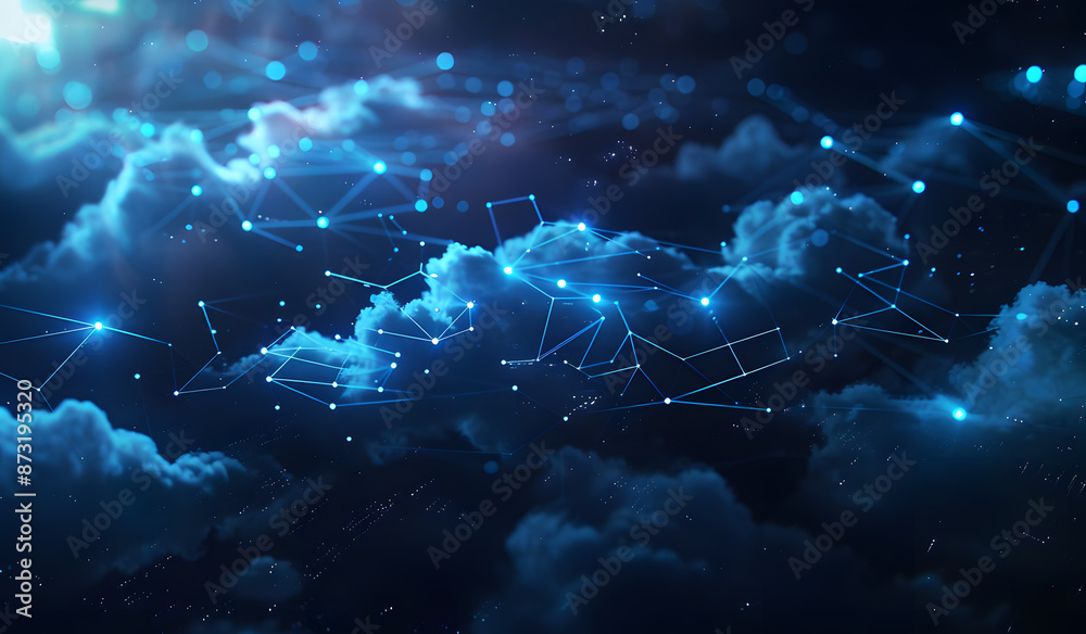 Glowing cloud with network connections and digital data in a 3D render Glowing cloud with network connections and digital data in a 3D render