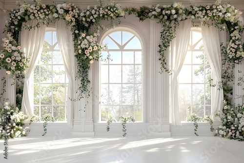 Background wedding with floral and view outside the garden fall generative AI  