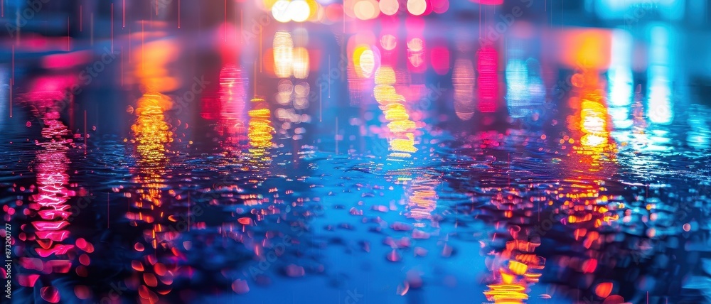 A blurry image of a wet street with reflections of lights and cars A blurry image of a wet street with reflections of lights and cars