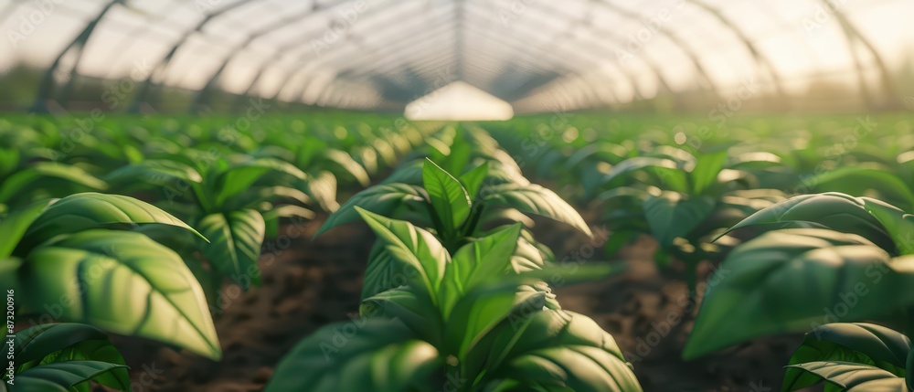 Obraz premium A conceptual smart greenhouse features climatecontrolled environments powered by elemental magic