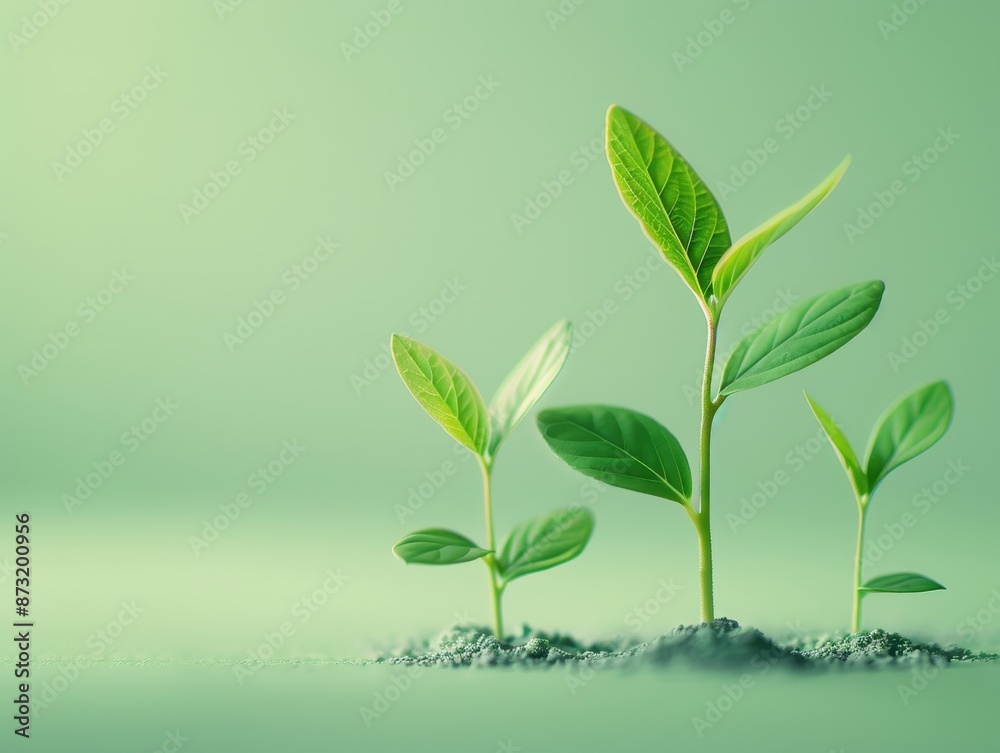Three small green plants are growing in the dirt Three small green plants are growing in the dirt