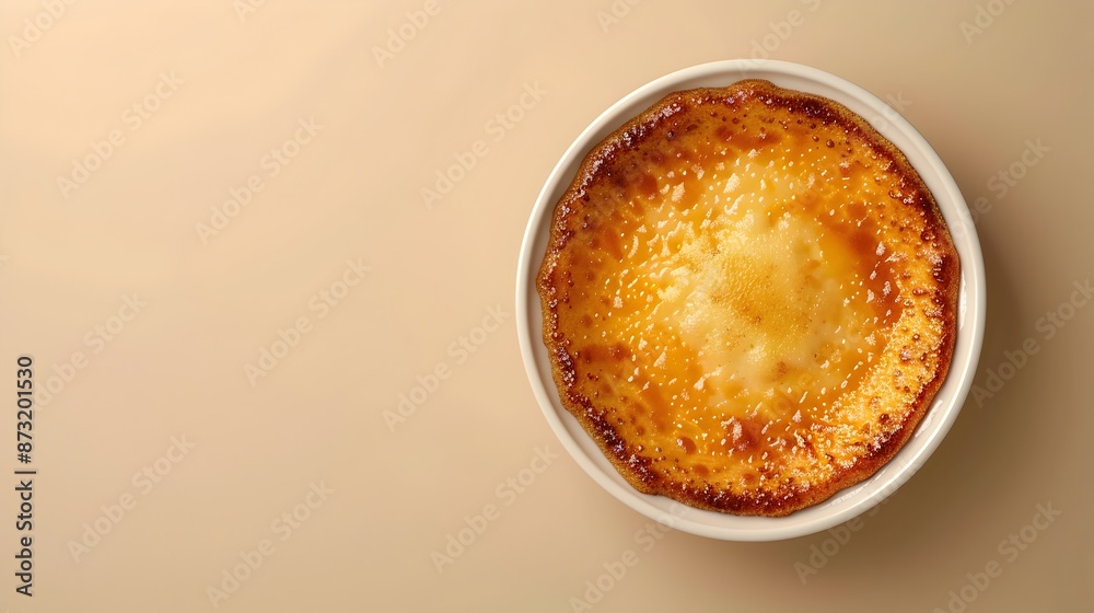 A Decadent Creme Brulee Dessert with Caramelized Topping on Creamy Background A Decadent Creme Brulee Dessert with Caramelized Topping on Creamy Background