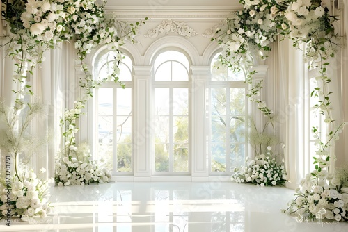 Background wedding with floral and view outside the garden fall generative AI   © Chill