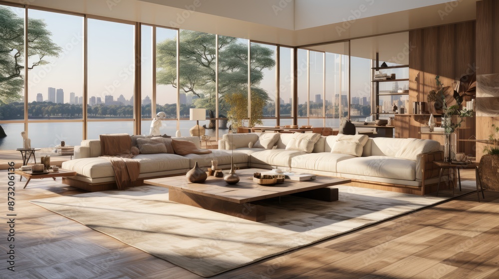 Fototapeta premium modern living room with fireplace