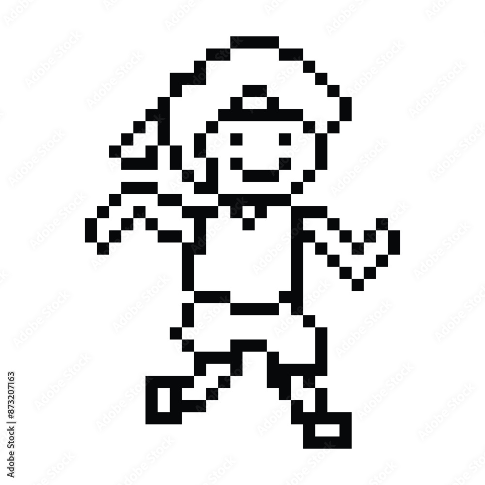 Cute pixel cartoon 8bit character man run or running jog lifestyle for decoration life style 8 bit male boy jog marathon exercise png vector.