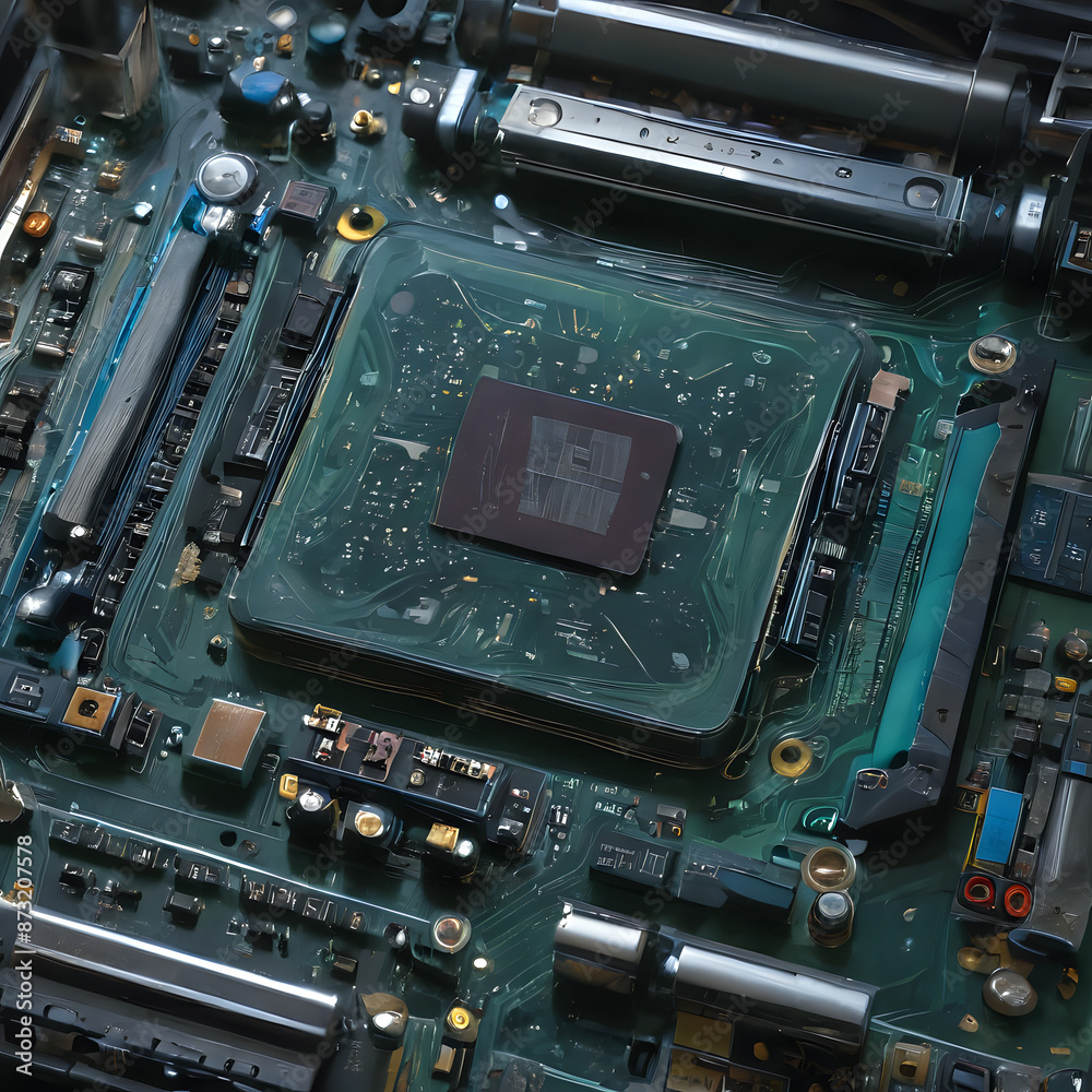 Fototapeta premium a close up of a motherboard with a cpu chip on it