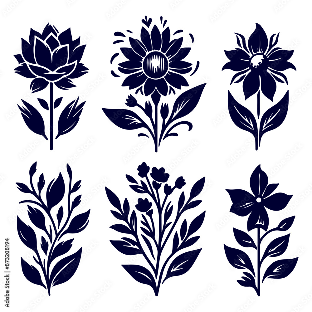 Creative Set of a Flower outline design Creative Set of a Flower outline design