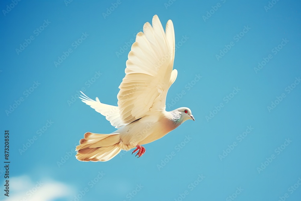Fototapeta premium White Dove Flying in the Sky: Symbol of Peace and Freedom