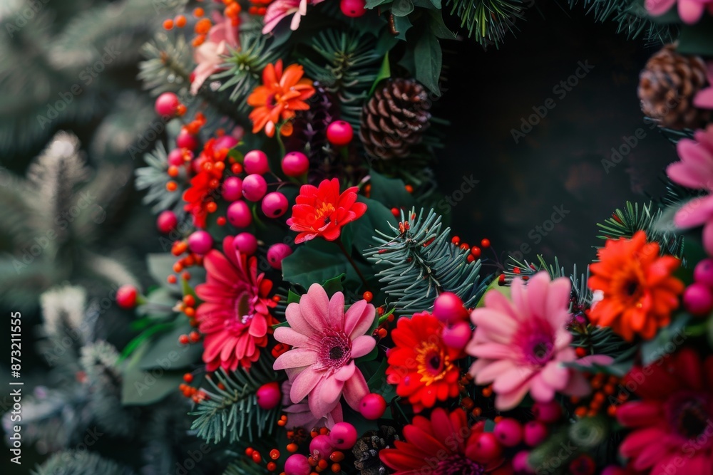 A close-up of a traditional Polish floral wreath, symbolizing the unity and joy A close-up of a traditional Polish floral wreath, symbolizing the unity and joy