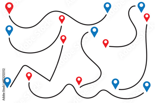tourism and travel concept. plane travelling from start point to end point with dotted line tracing. trip planning vector symbol on transparent background