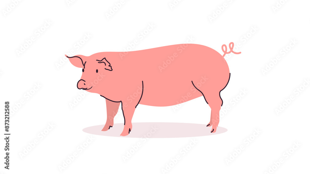 Cute pig and funny cartoon animal concept flat vector illustration.
Cute pig and funny cartoon animal concept flat vector illustration.