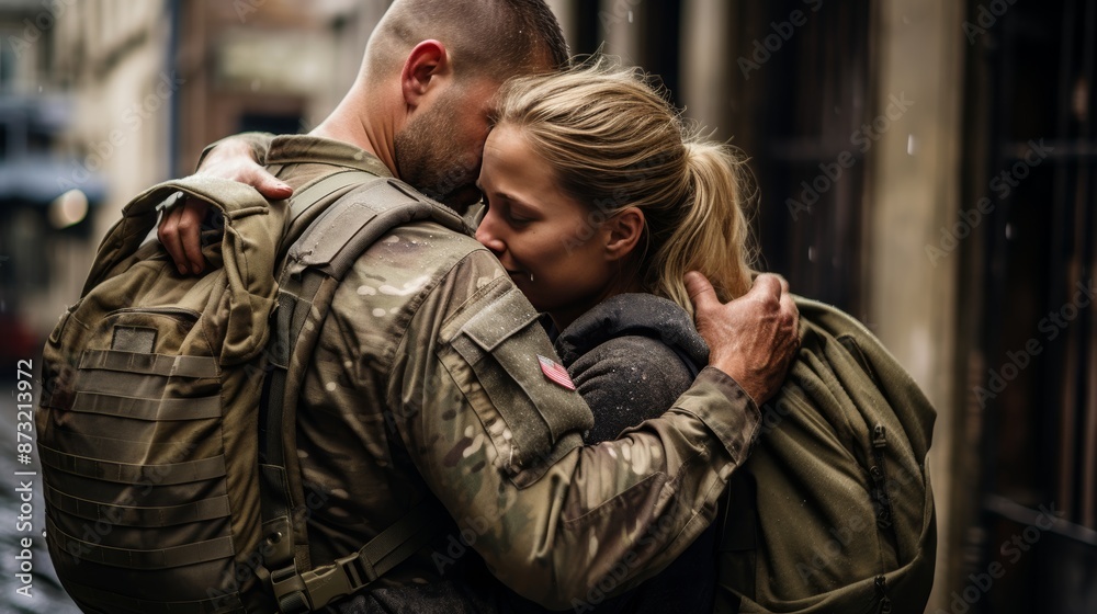 Emotional farewell tearful goodbyes as crowd sees off soldiers, feeling separation pain Emotional farewell tearful goodbyes as crowd sees off soldiers, feeling separation pain