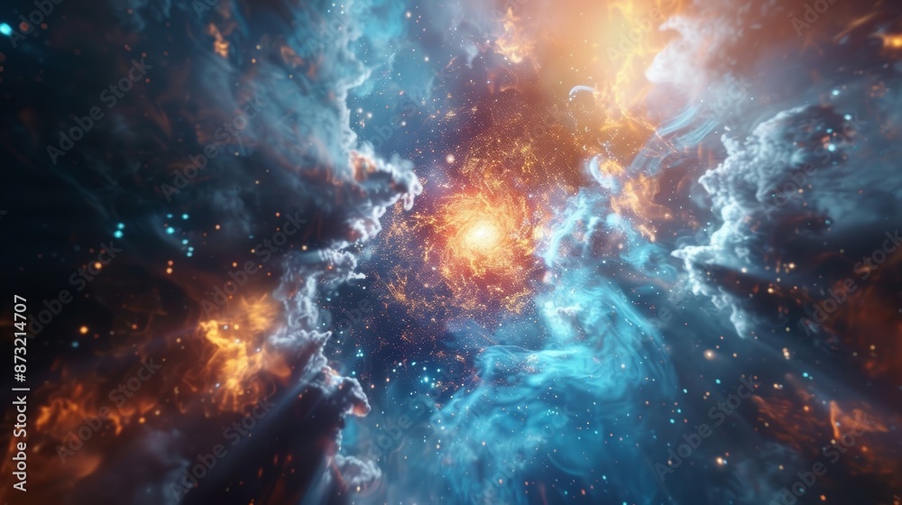 A chaotic sea of energy as particles collide and merge within the intense gravity of a neutron star. A chaotic sea of energy as particles collide and merge within the intense gravity of a neutron star.
