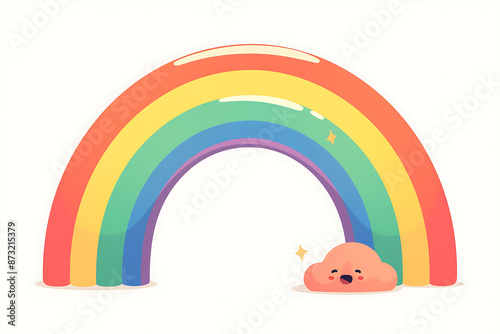 Cartoon rainbow rendered on a white background, featuring bright and vibrant colors in a smooth, arched shape, perfect for cheerful and playful designs