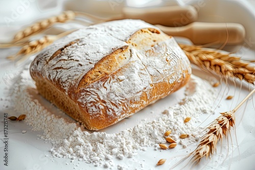 White Toastbread with wheat flour on a white background photo