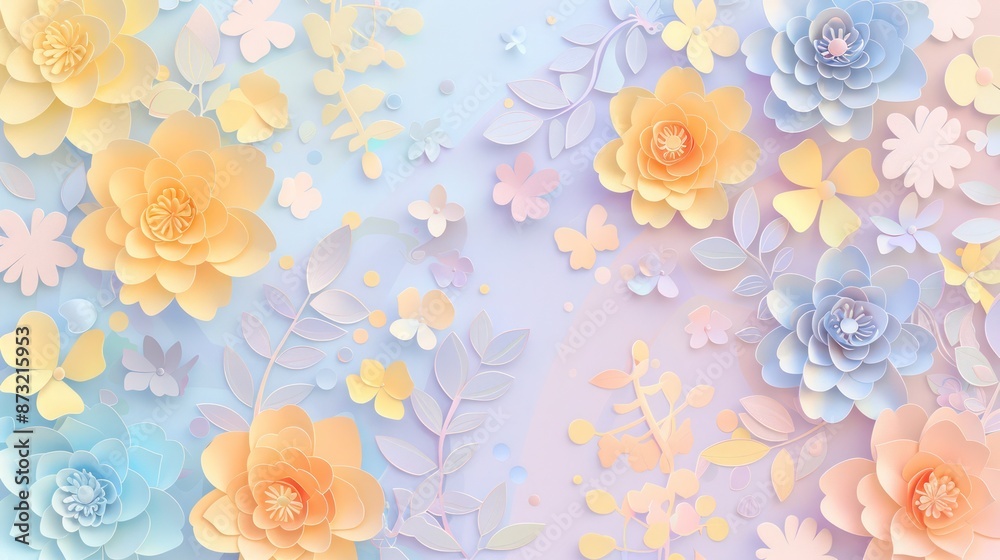 A beautiful flat-style flower paper-cut design featuring intricate floral patterns on a soft pastel background, creating an elegant look. A beautiful flat-style flower paper-cut design featuring intricate floral patterns on a soft pastel background, creating an elegant look.